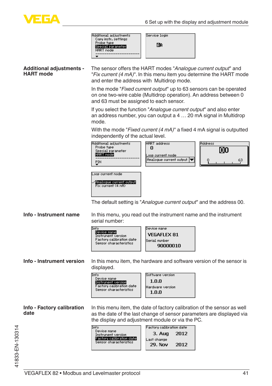 VEGA VEGAFLEX 82 Modbus and Levelmaster protocol User Manual | Page 41 / 100