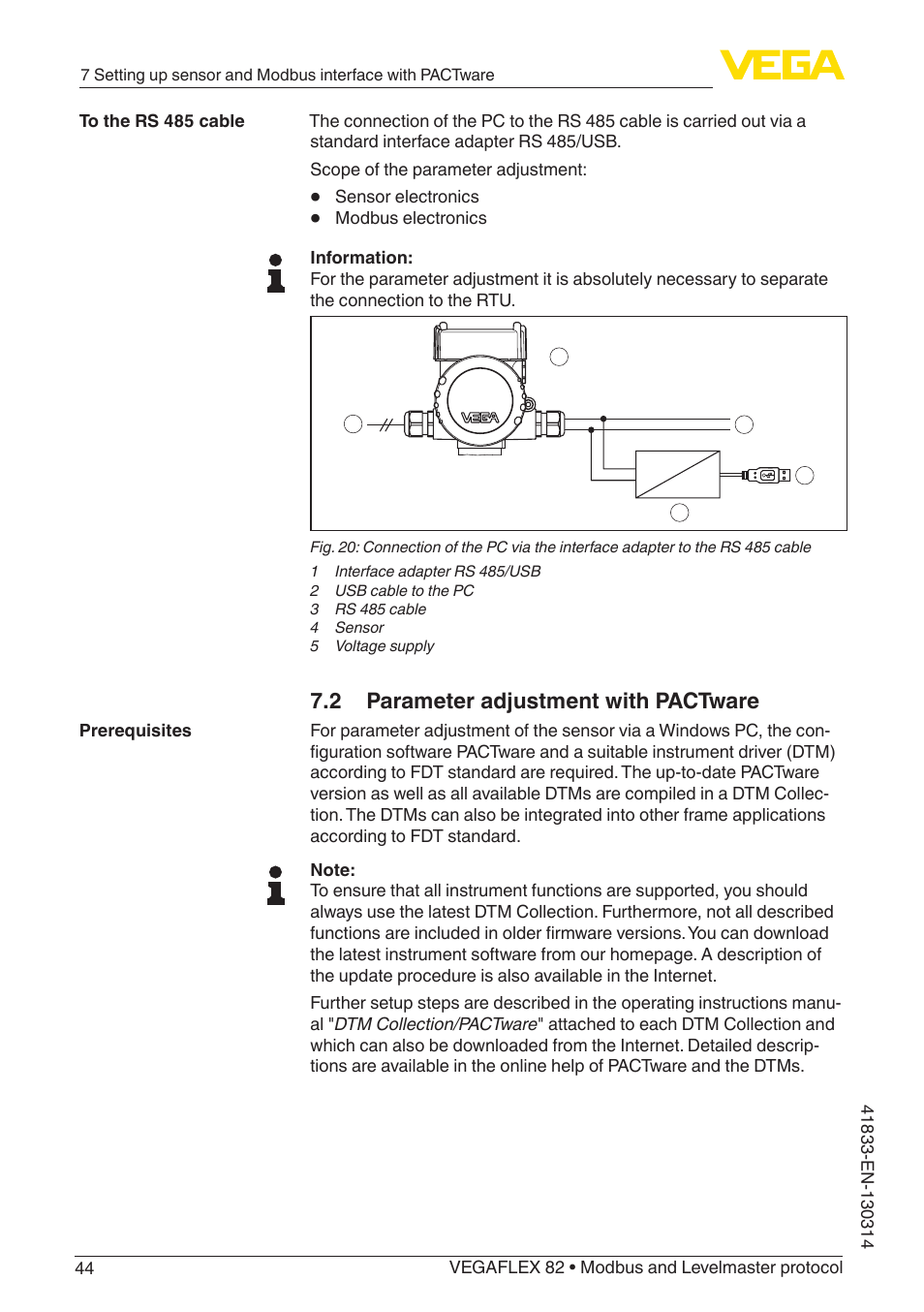 2 parameter adjustment with pactware | VEGA VEGAFLEX 82 Modbus and Levelmaster protocol User Manual | Page 44 / 100