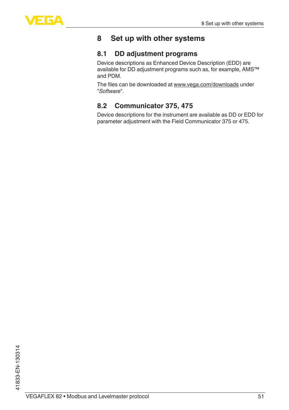 8 set up with other systems | VEGA VEGAFLEX 82 Modbus and Levelmaster protocol User Manual | Page 51 / 100