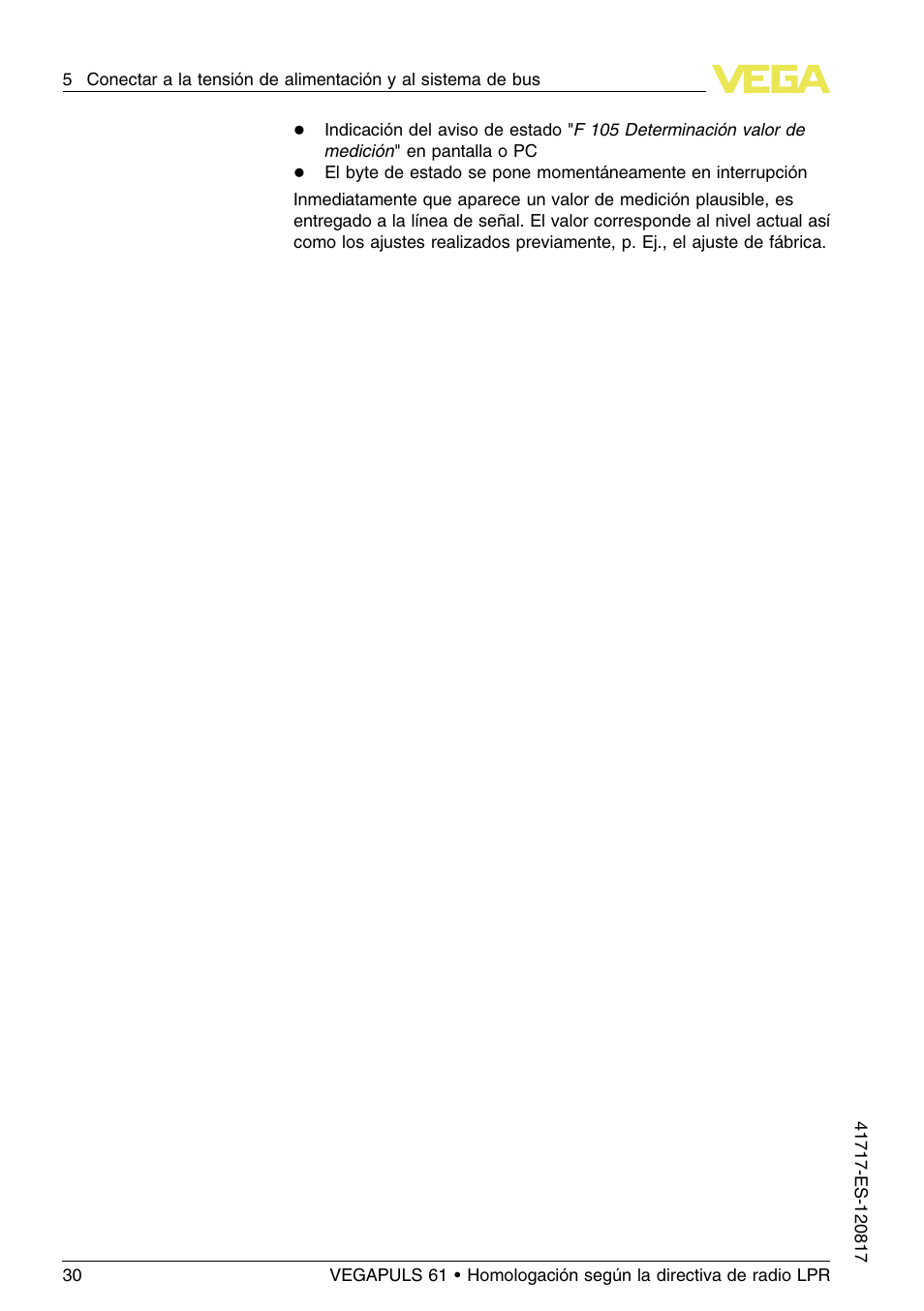 VEGA VEGAPULS 61 (≥ 2.0.0 - ≥ 4.0.0) Modbus and Levelmaster protocol Approval according to LPR radio standard User Manual | Page 30 / 100