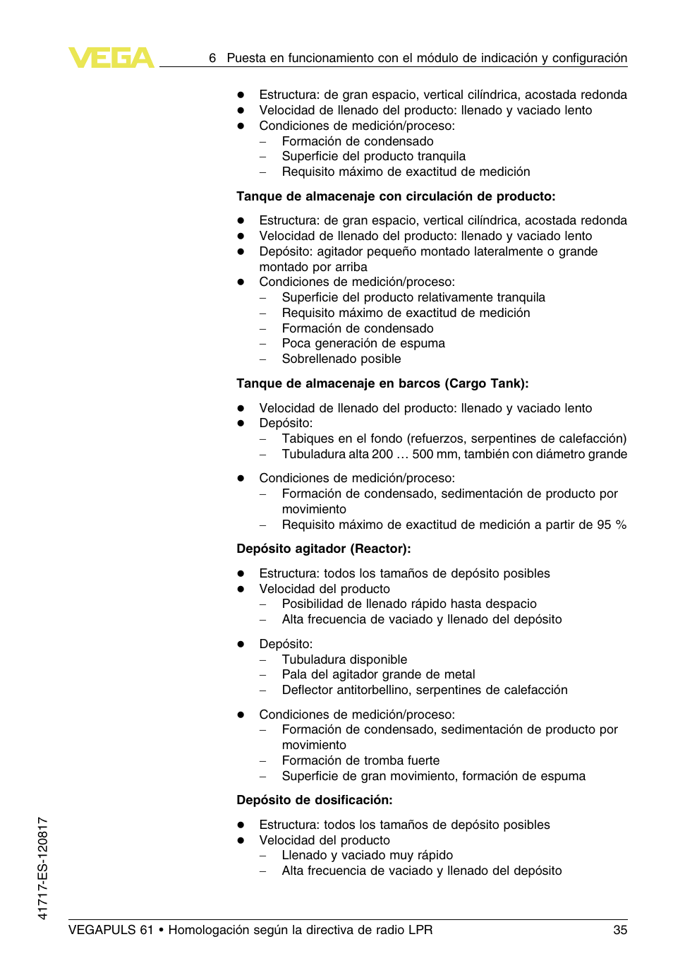 VEGA VEGAPULS 61 (≥ 2.0.0 - ≥ 4.0.0) Modbus and Levelmaster protocol Approval according to LPR radio standard User Manual | Page 35 / 100