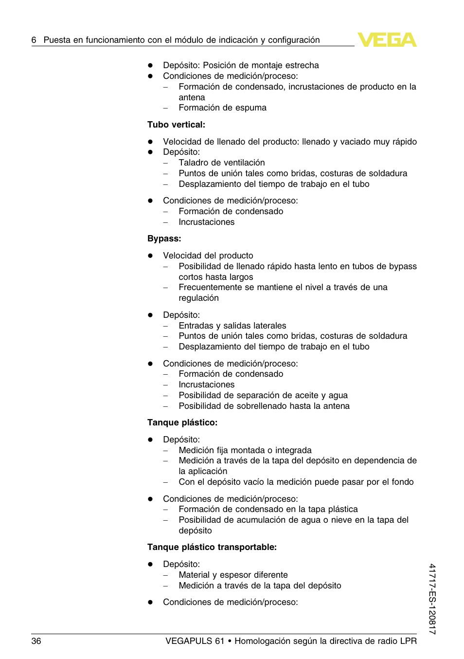 VEGA VEGAPULS 61 (≥ 2.0.0 - ≥ 4.0.0) Modbus and Levelmaster protocol Approval according to LPR radio standard User Manual | Page 36 / 100