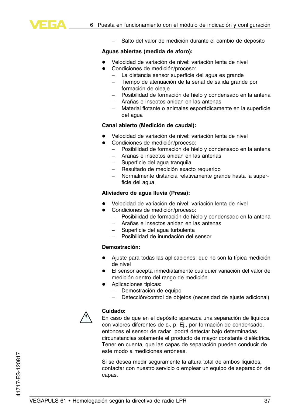 VEGA VEGAPULS 61 (≥ 2.0.0 - ≥ 4.0.0) Modbus and Levelmaster protocol Approval according to LPR radio standard User Manual | Page 37 / 100