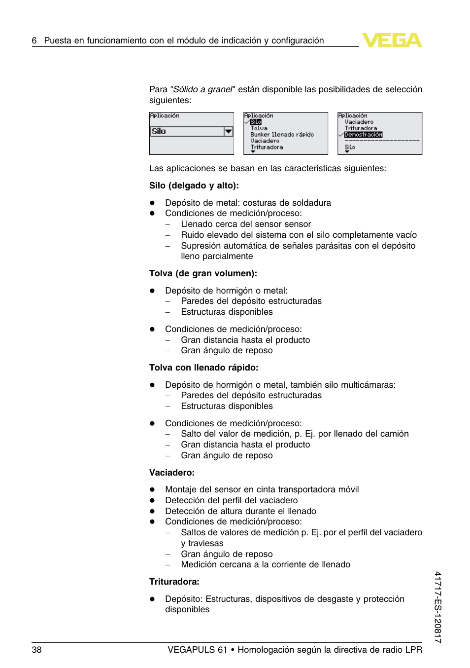 VEGA VEGAPULS 61 (≥ 2.0.0 - ≥ 4.0.0) Modbus and Levelmaster protocol Approval according to LPR radio standard User Manual | Page 38 / 100