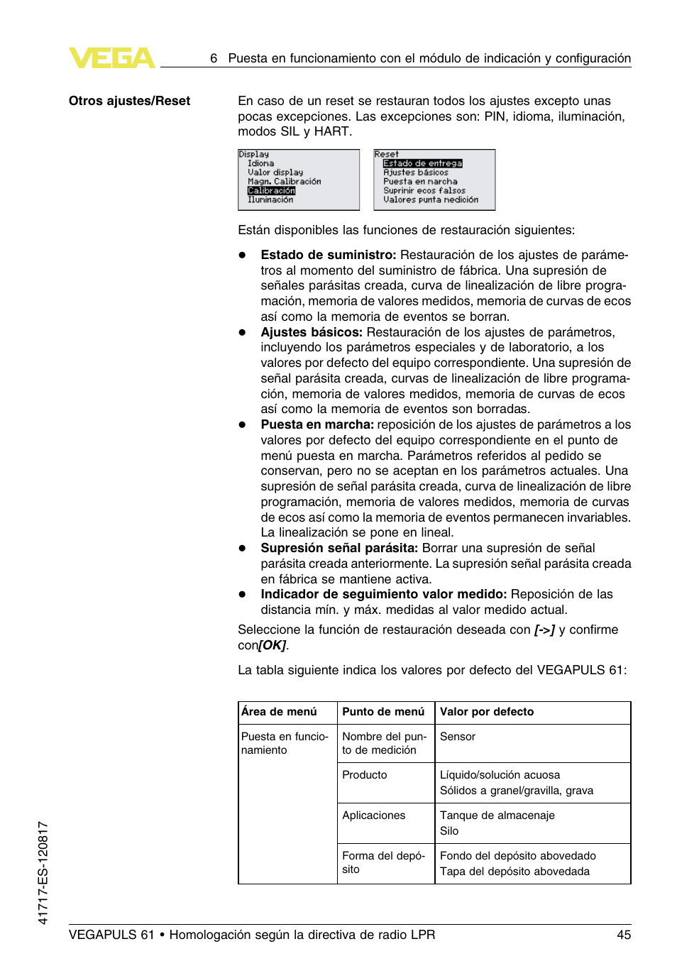 VEGA VEGAPULS 61 (≥ 2.0.0 - ≥ 4.0.0) Modbus and Levelmaster protocol Approval according to LPR radio standard User Manual | Page 45 / 100