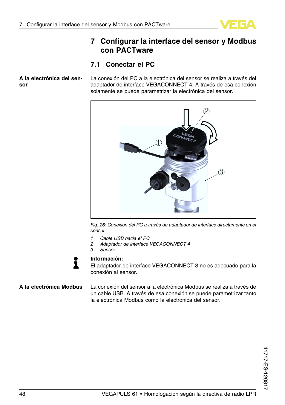1 conectar el pc | VEGA VEGAPULS 61 (≥ 2.0.0 - ≥ 4.0.0) Modbus and Levelmaster protocol Approval according to LPR radio standard User Manual | Page 48 / 100