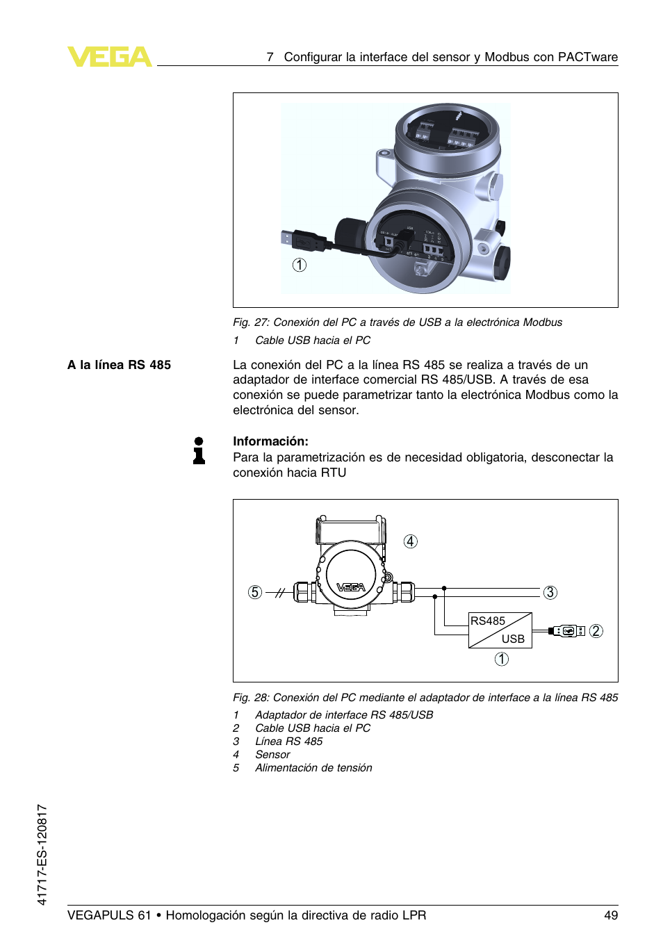 VEGA VEGAPULS 61 (≥ 2.0.0 - ≥ 4.0.0) Modbus and Levelmaster protocol Approval according to LPR radio standard User Manual | Page 49 / 100