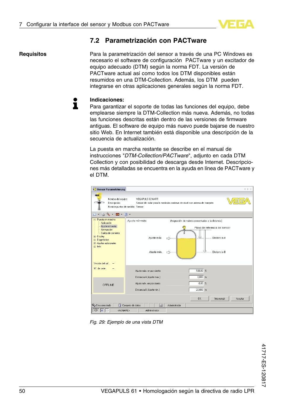 2 parametrización con pactware | VEGA VEGAPULS 61 (≥ 2.0.0 - ≥ 4.0.0) Modbus and Levelmaster protocol Approval according to LPR radio standard User Manual | Page 50 / 100