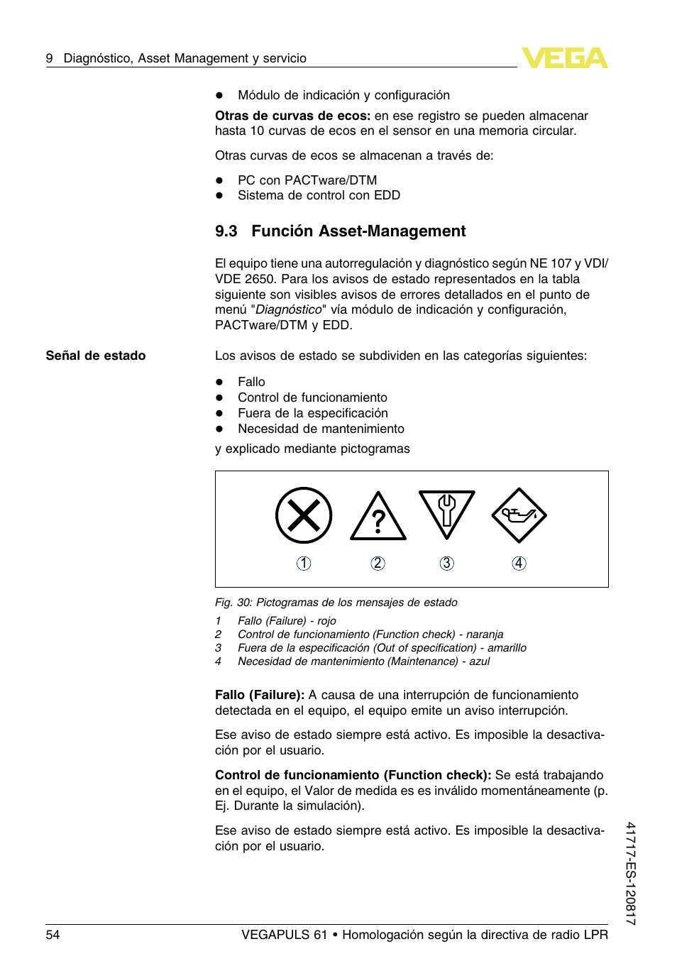 3 función asset–management, 3 f unción asset-management | VEGA VEGAPULS 61 (≥ 2.0.0 - ≥ 4.0.0) Modbus and Levelmaster protocol Approval according to LPR radio standard User Manual | Page 54 / 100