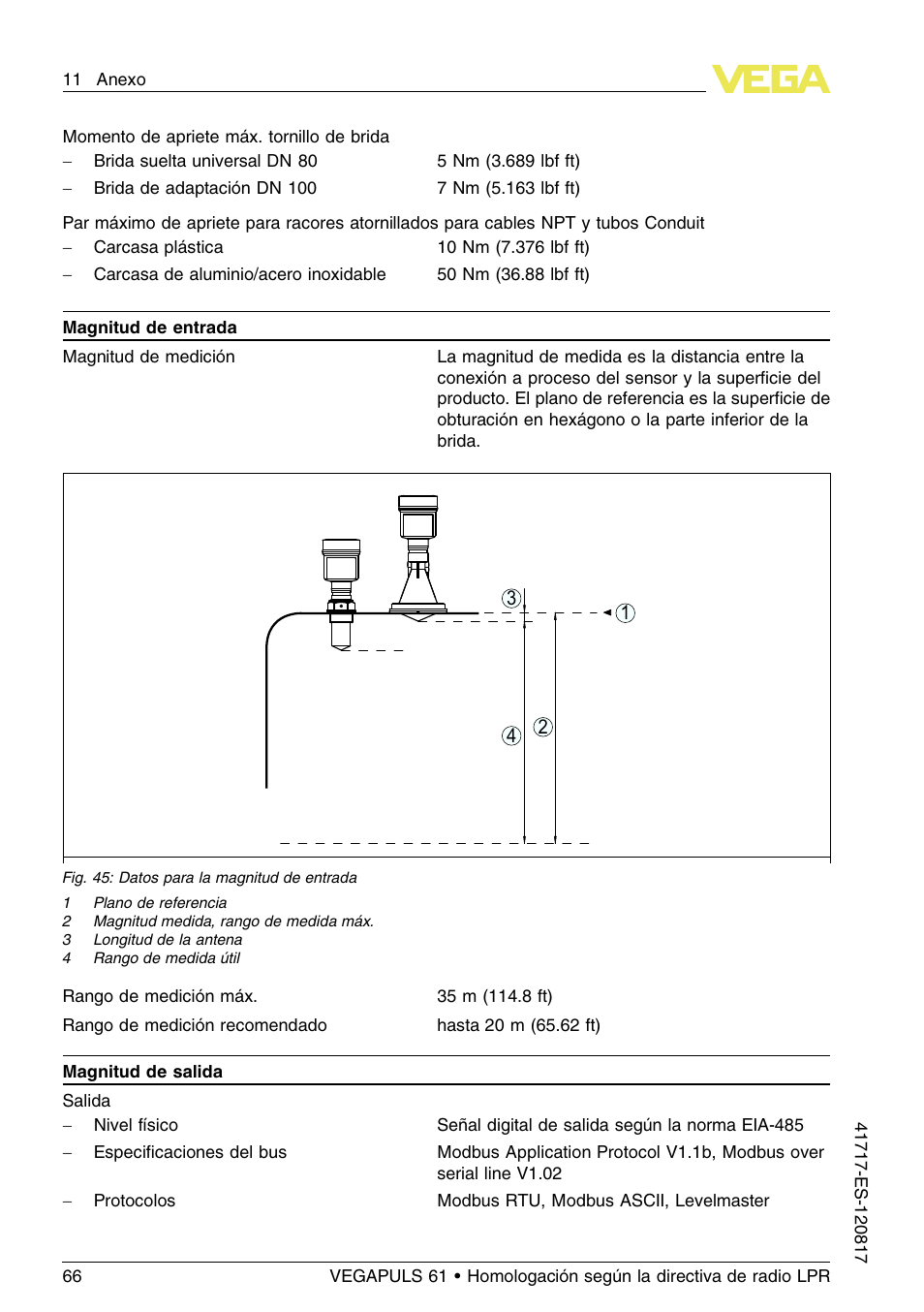 VEGA VEGAPULS 61 (≥ 2.0.0 - ≥ 4.0.0) Modbus and Levelmaster protocol Approval according to LPR radio standard User Manual | Page 66 / 100
