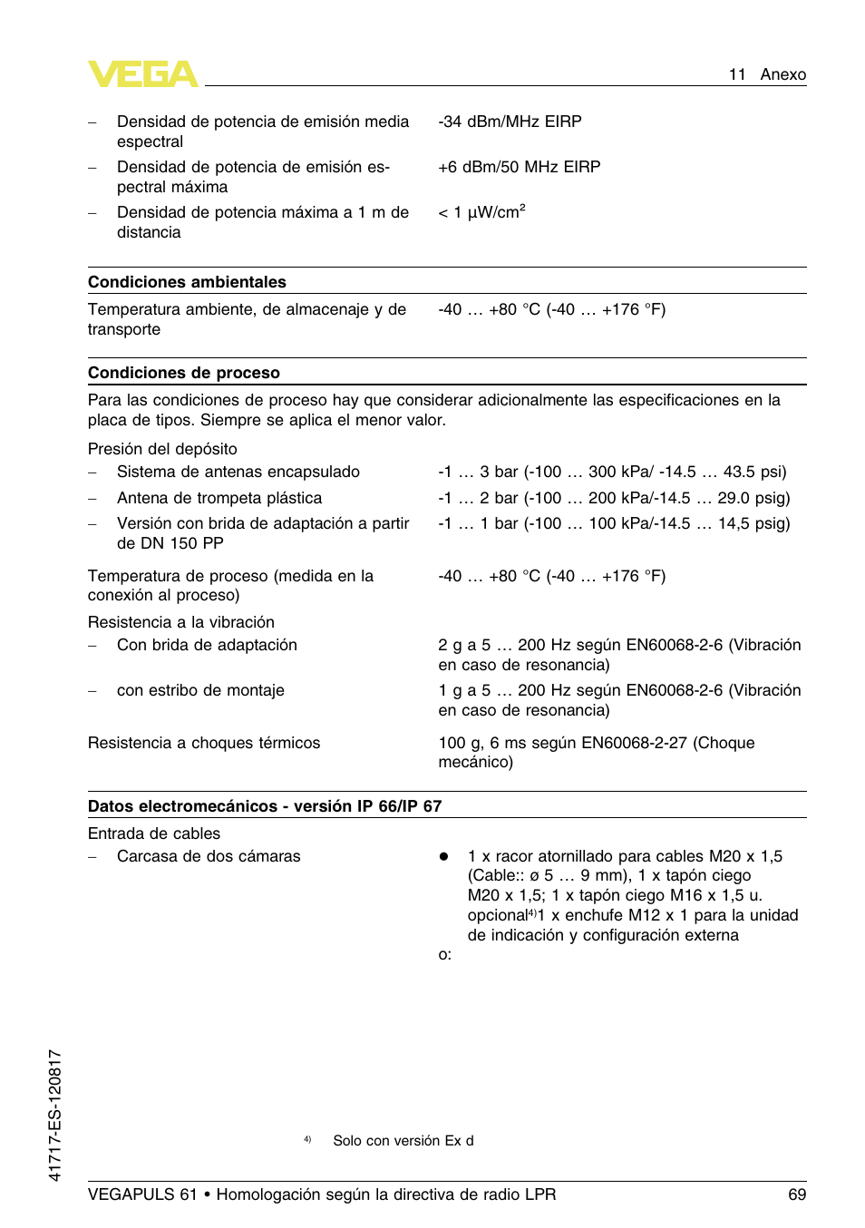 VEGA VEGAPULS 61 (≥ 2.0.0 - ≥ 4.0.0) Modbus and Levelmaster protocol Approval according to LPR radio standard User Manual | Page 69 / 100
