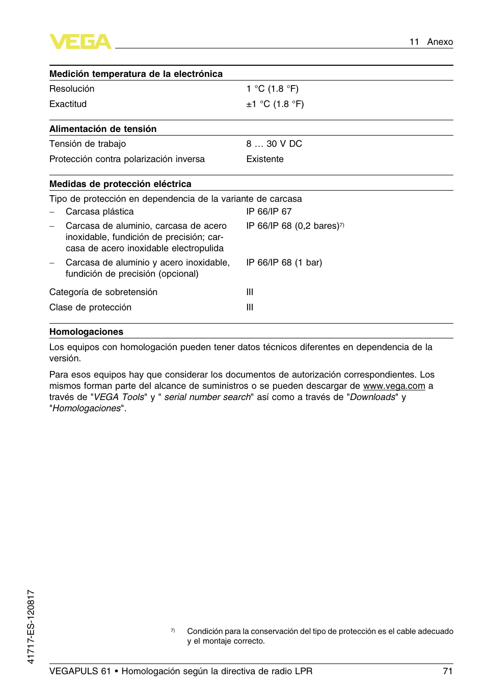 VEGA VEGAPULS 61 (≥ 2.0.0 - ≥ 4.0.0) Modbus and Levelmaster protocol Approval according to LPR radio standard User Manual | Page 71 / 100
