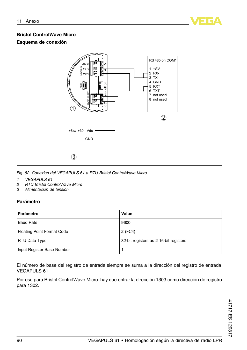 Bristol controlwave micro esquema de conexión, Parámetro | VEGA VEGAPULS 61 (≥ 2.0.0 - ≥ 4.0.0) Modbus and Levelmaster protocol Approval according to LPR radio standard User Manual | Page 90 / 100
