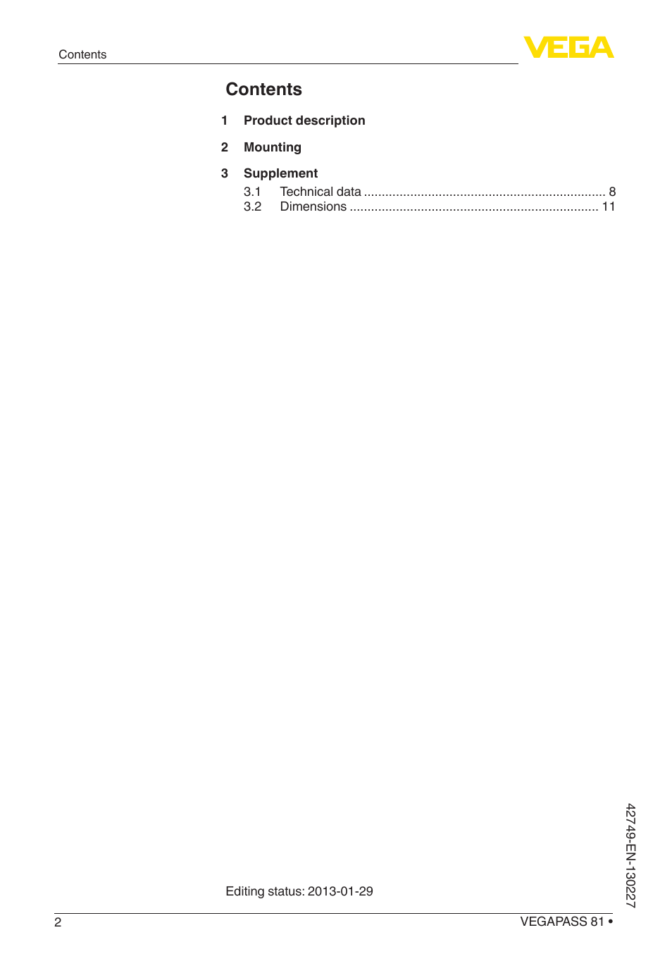 VEGA VEGAPASS 81 User Manual | Page 2 / 12