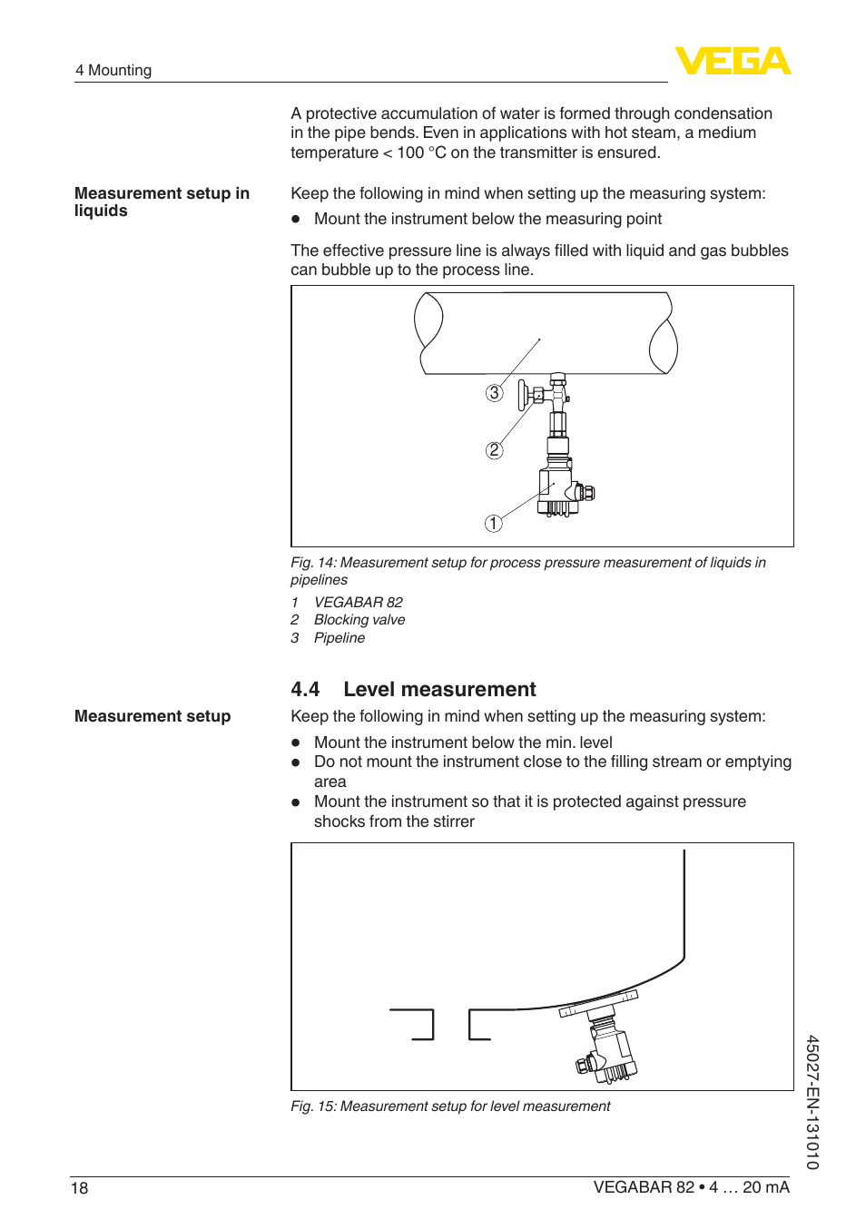 4 level measurement | VEGA VEGABAR 82 4 … 20 mA - Operating Instructions User Manual | Page 18 / 76