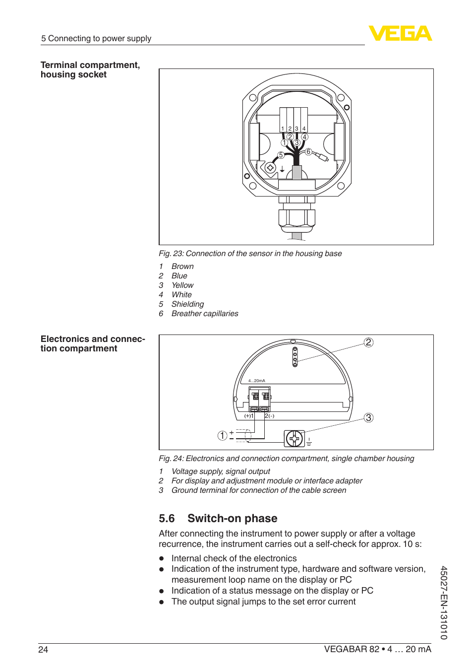 6 switch-on phase | VEGA VEGABAR 82 4 … 20 mA - Operating Instructions User Manual | Page 24 / 76