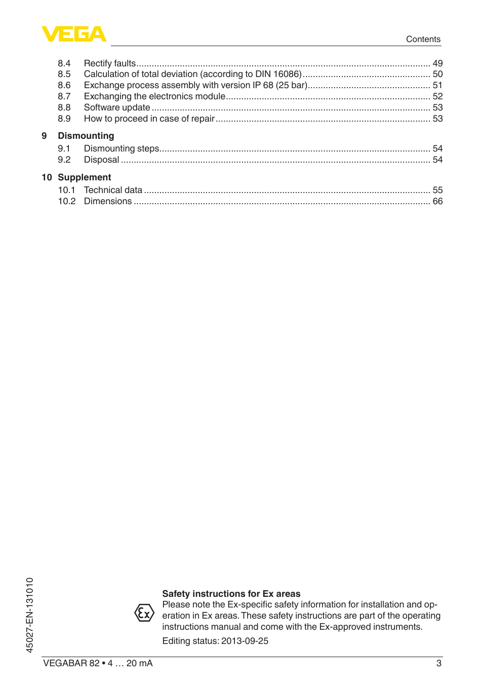 VEGA VEGABAR 82 4 … 20 mA - Operating Instructions User Manual | Page 3 / 76