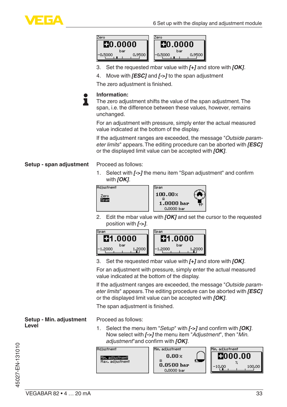 VEGA VEGABAR 82 4 … 20 mA - Operating Instructions User Manual | Page 33 / 76