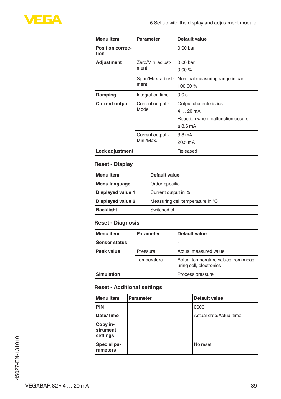VEGA VEGABAR 82 4 … 20 mA - Operating Instructions User Manual | Page 39 / 76
