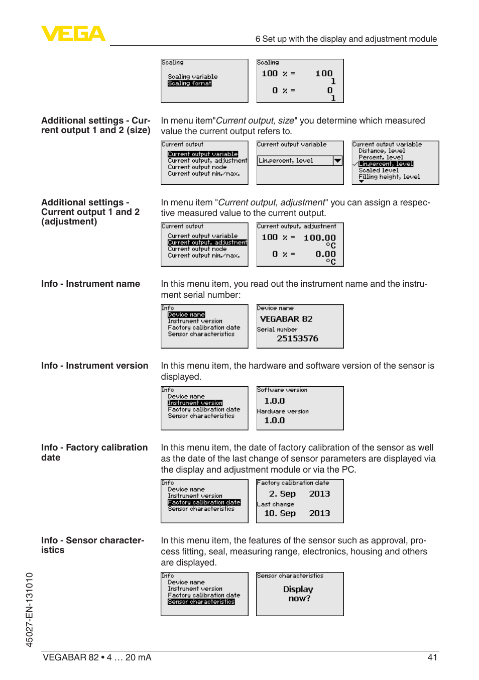 VEGA VEGABAR 82 4 … 20 mA - Operating Instructions User Manual | Page 41 / 76