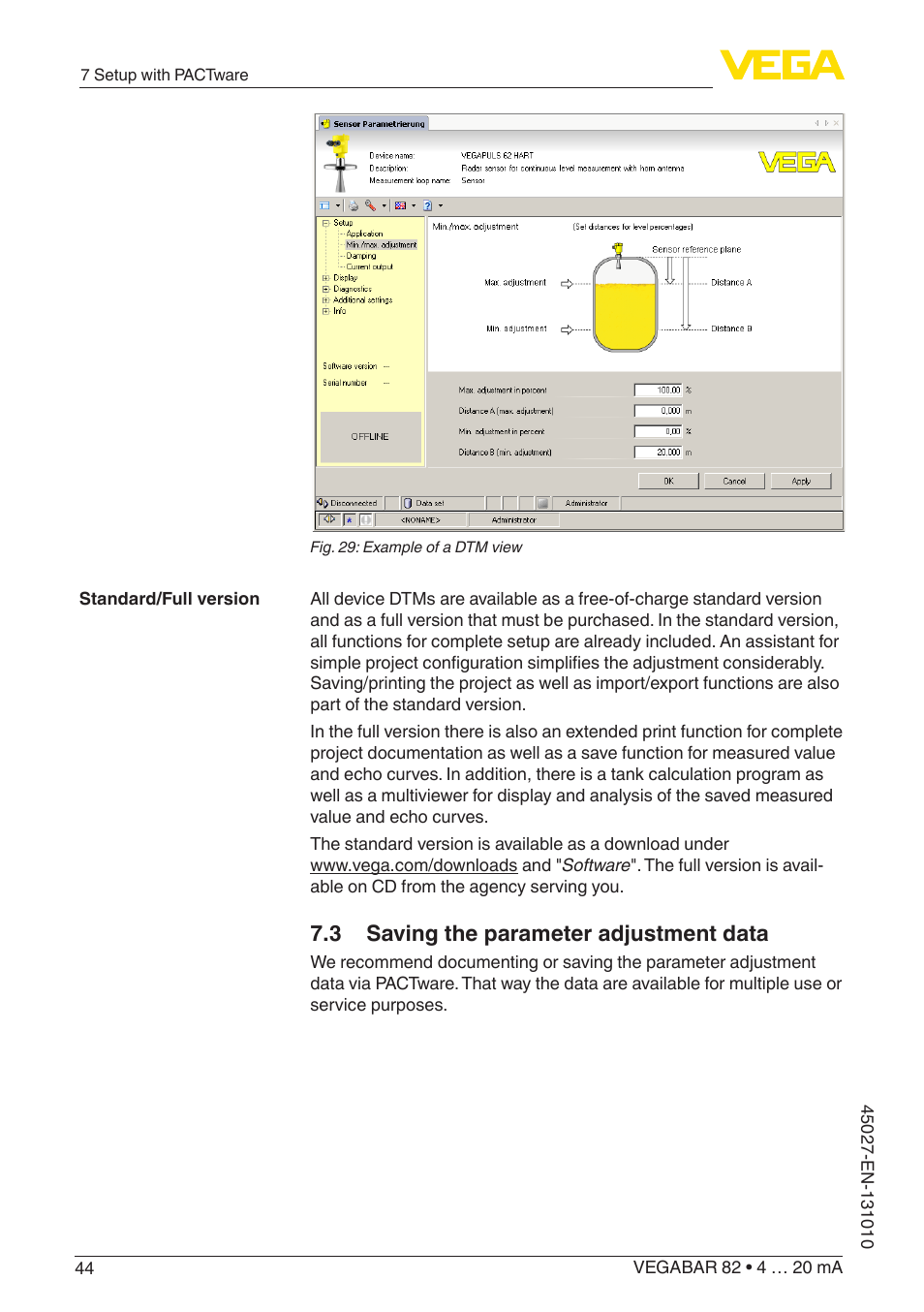 3 saving the parameter adjustment data | VEGA VEGABAR 82 4 … 20 mA - Operating Instructions User Manual | Page 44 / 76