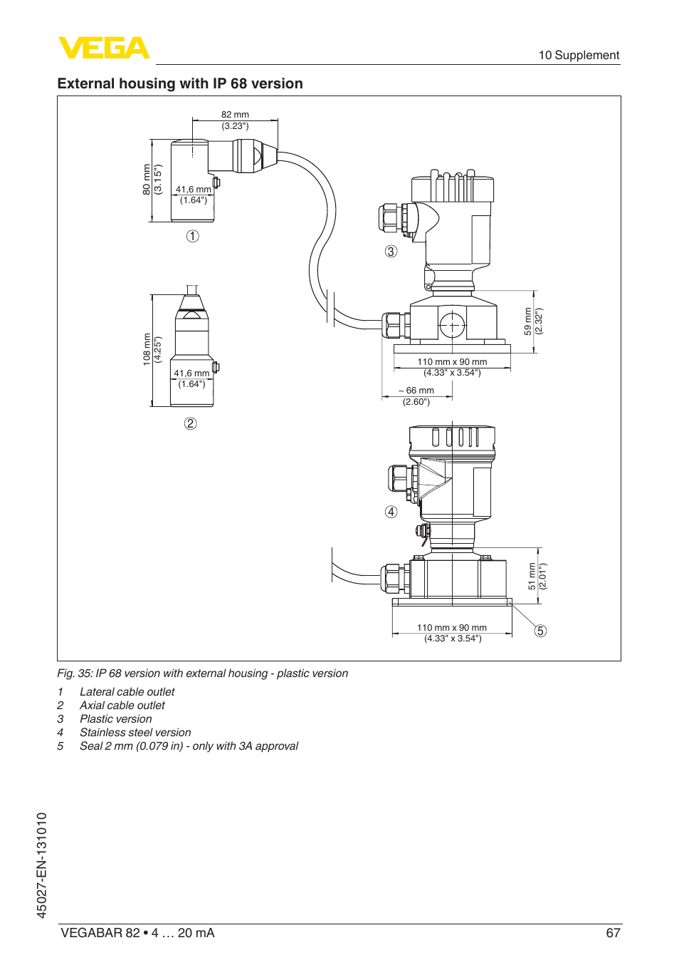 External housing with ip 68 version | VEGA VEGABAR 82 4 … 20 mA - Operating Instructions User Manual | Page 67 / 76