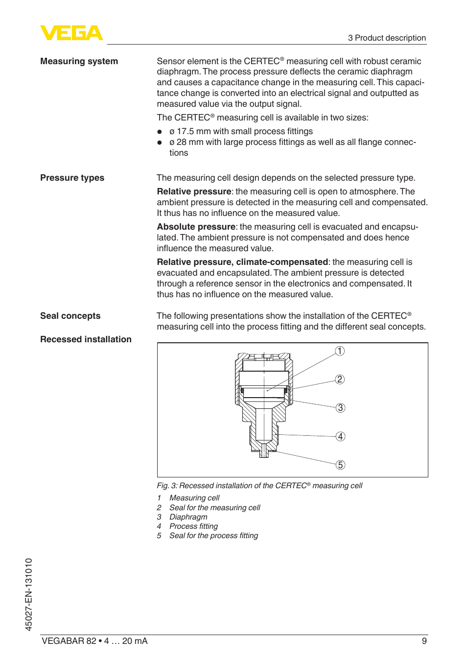 VEGA VEGABAR 82 4 … 20 mA - Operating Instructions User Manual | Page 9 / 76