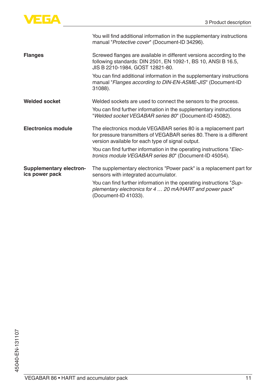 VEGA VEGABAR 86 HART and accumulator pack - Operating Instructions User Manual | Page 11 / 64