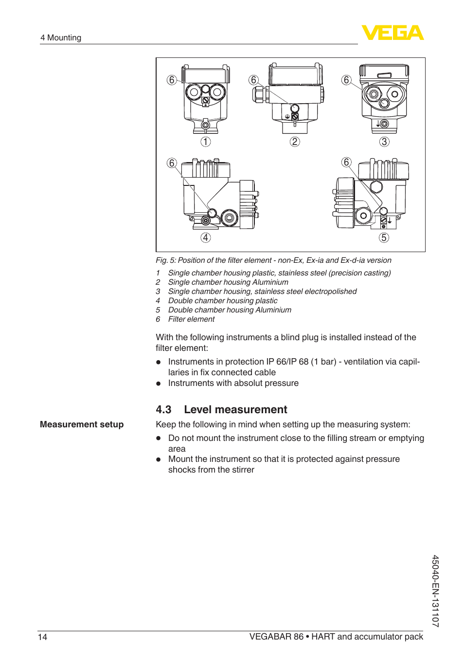 3 level measurement | VEGA VEGABAR 86 HART and accumulator pack - Operating Instructions User Manual | Page 14 / 64