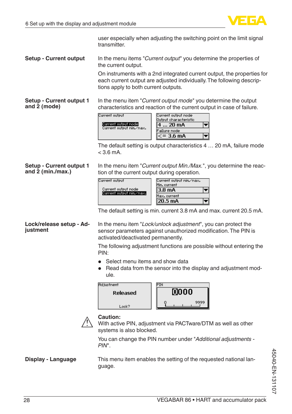 VEGA VEGABAR 86 HART and accumulator pack - Operating Instructions User Manual | Page 28 / 64