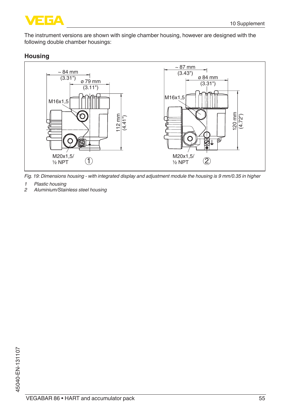 VEGA VEGABAR 86 HART and accumulator pack - Operating Instructions User Manual | Page 55 / 64