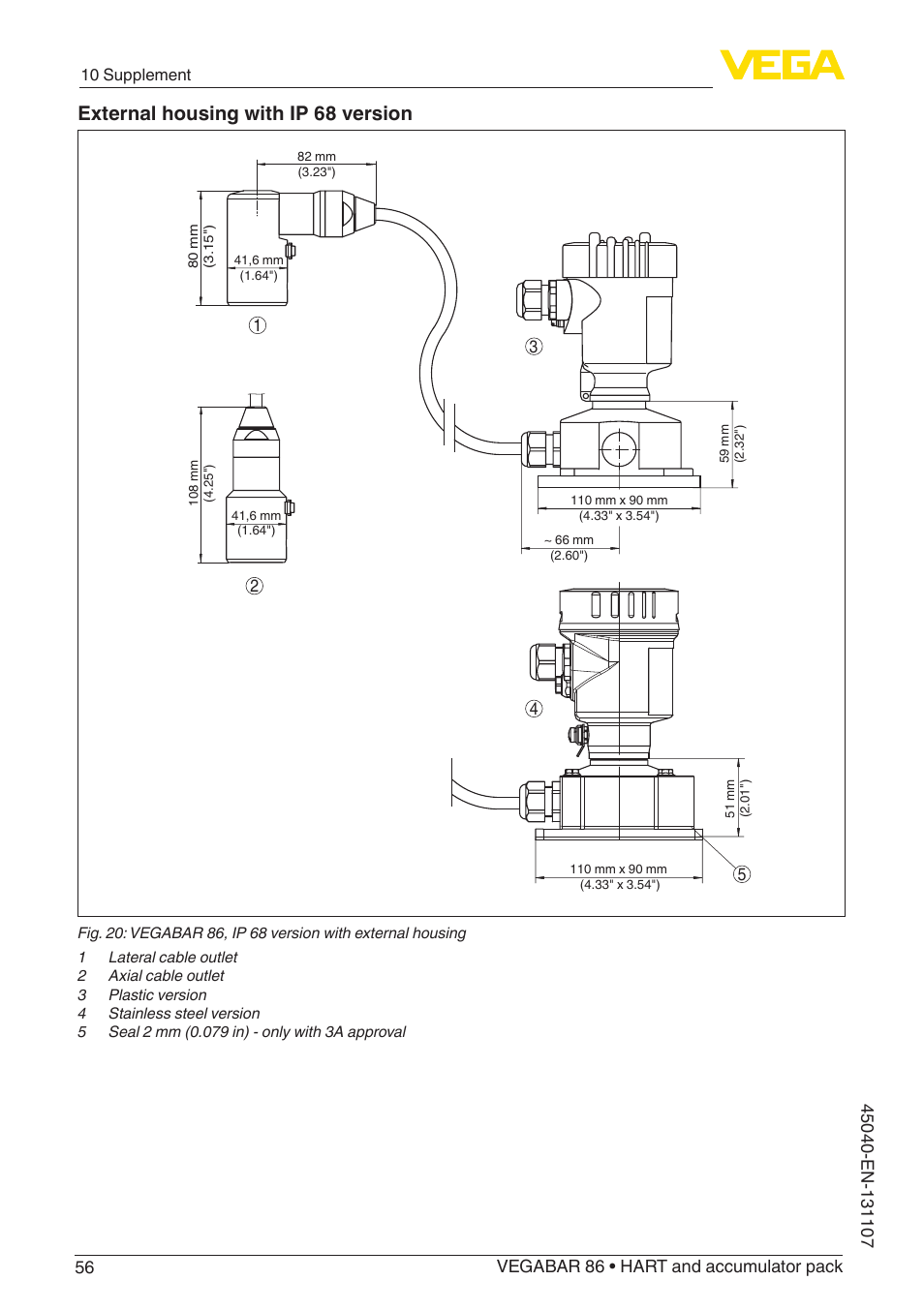 External housing with ip 68 version | VEGA VEGABAR 86 HART and accumulator pack - Operating Instructions User Manual | Page 56 / 64