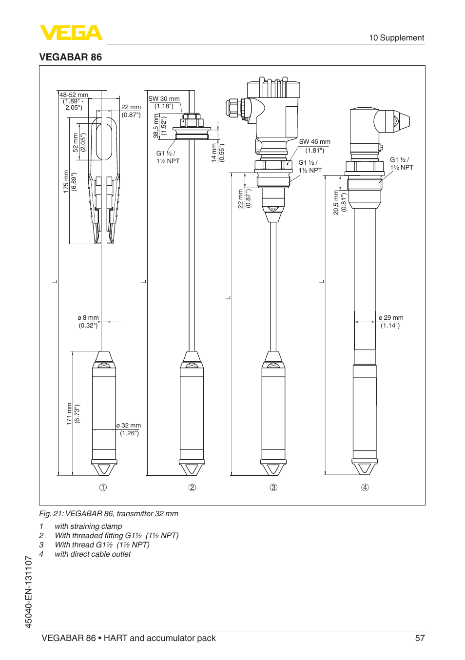 Vegabar 86 | VEGA VEGABAR 86 HART and accumulator pack - Operating Instructions User Manual | Page 57 / 64