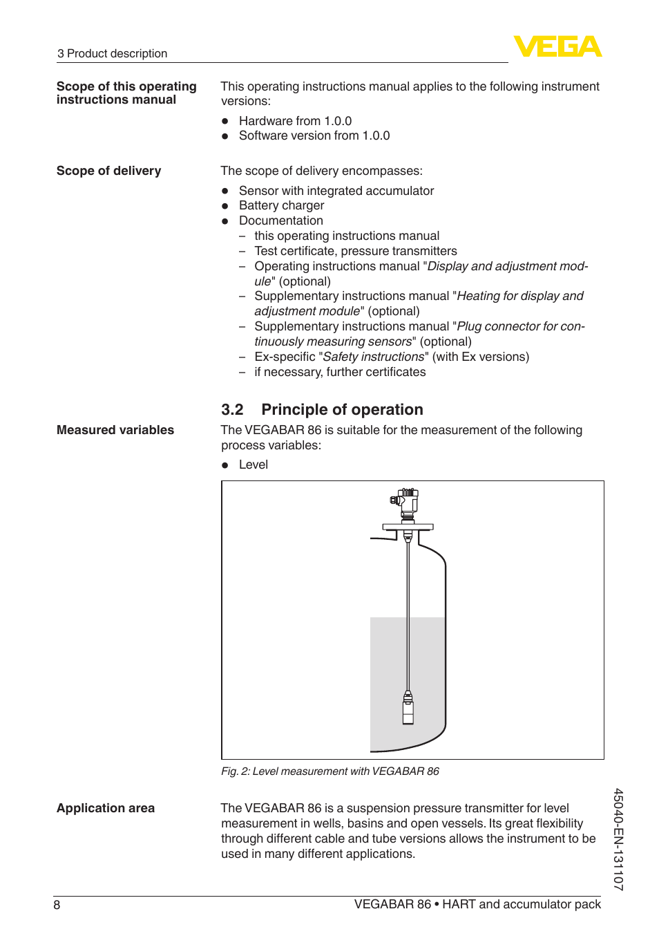 2 principle of operation | VEGA VEGABAR 86 HART and accumulator pack - Operating Instructions User Manual | Page 8 / 64