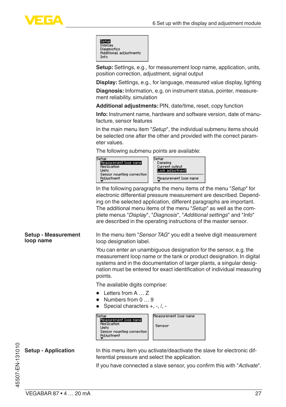 VEGA VEGABAR 87 4 … 20 mA - Operating Instructions User Manual | Page 27 / 72