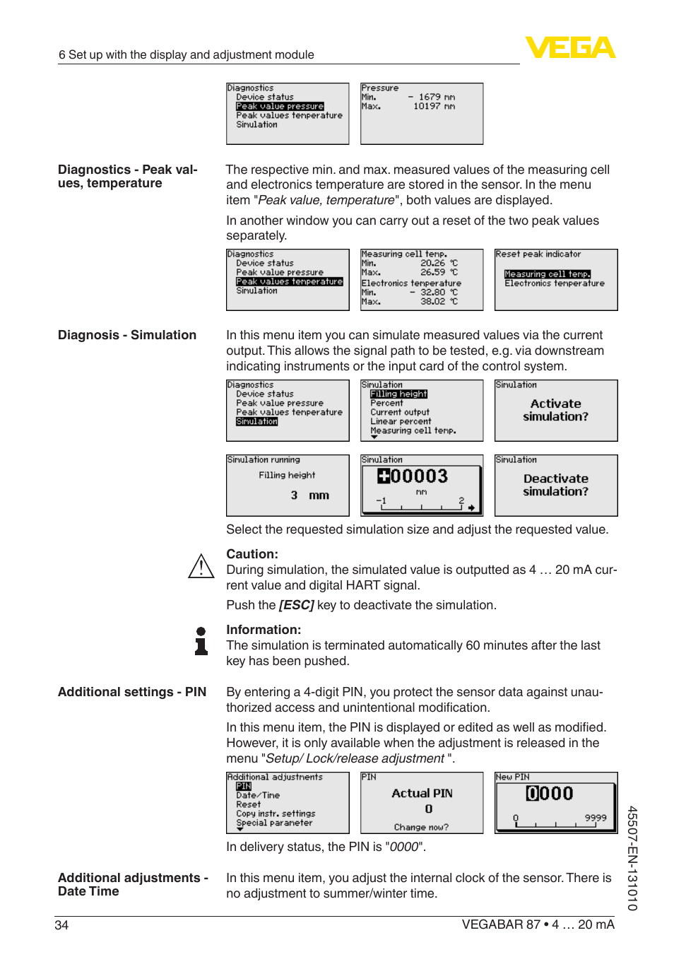 VEGA VEGABAR 87 4 … 20 mA - Operating Instructions User Manual | Page 34 / 72