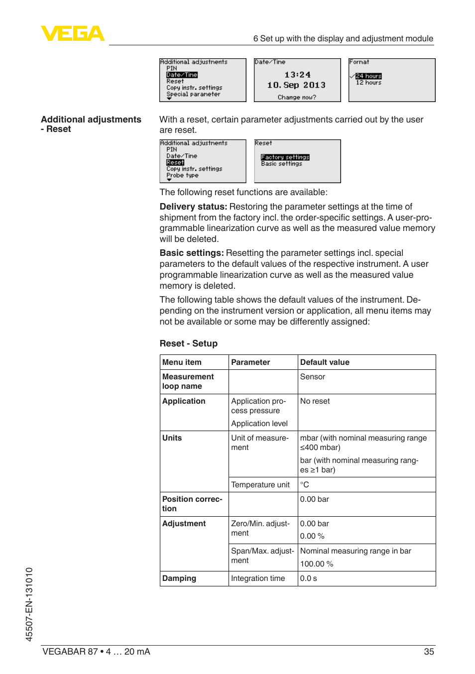VEGA VEGABAR 87 4 … 20 mA - Operating Instructions User Manual | Page 35 / 72