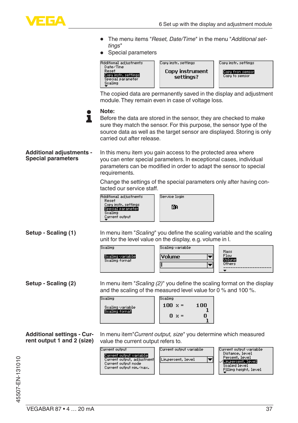 VEGA VEGABAR 87 4 … 20 mA - Operating Instructions User Manual | Page 37 / 72