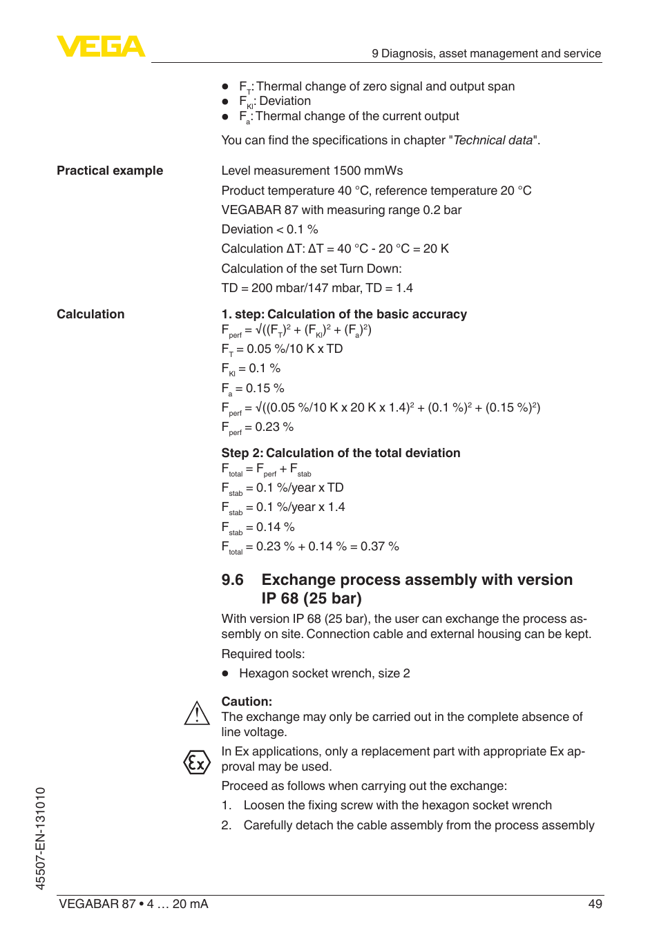 VEGA VEGABAR 87 4 … 20 mA - Operating Instructions User Manual | Page 49 / 72