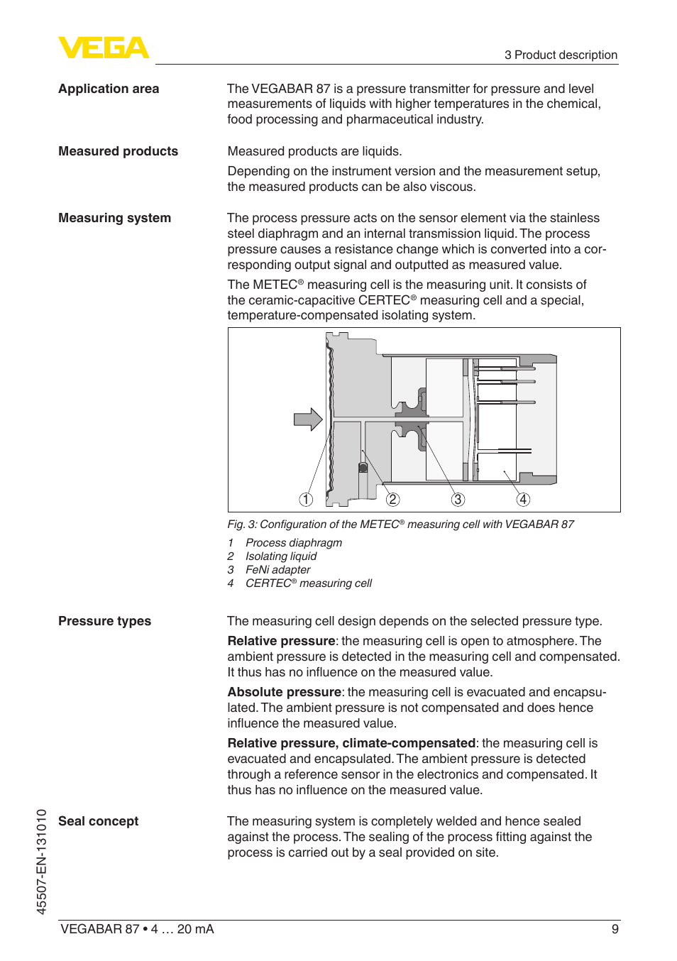 VEGA VEGABAR 87 4 … 20 mA - Operating Instructions User Manual | Page 9 / 72