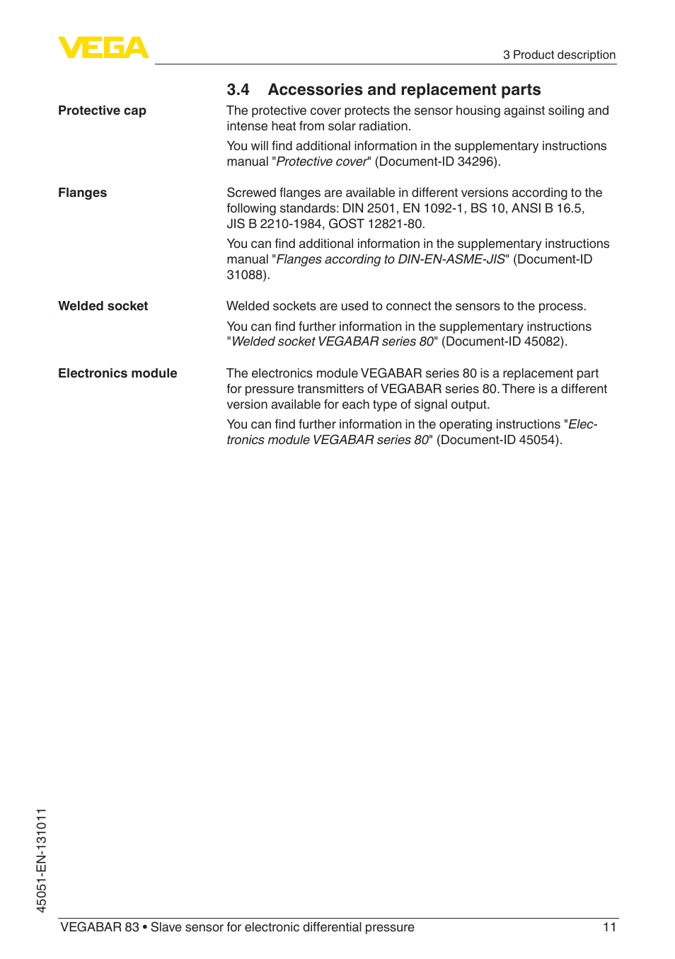 4 accessories and replacement parts | VEGA VEGABAR 83 Save sensor - Operating Instructions User Manual | Page 11 / 60