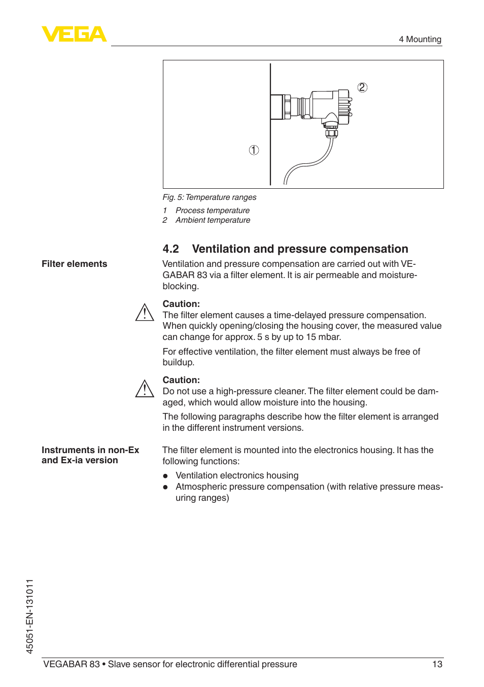 2 ventilation and pressure compensation | VEGA VEGABAR 83 Save sensor - Operating Instructions User Manual | Page 13 / 60