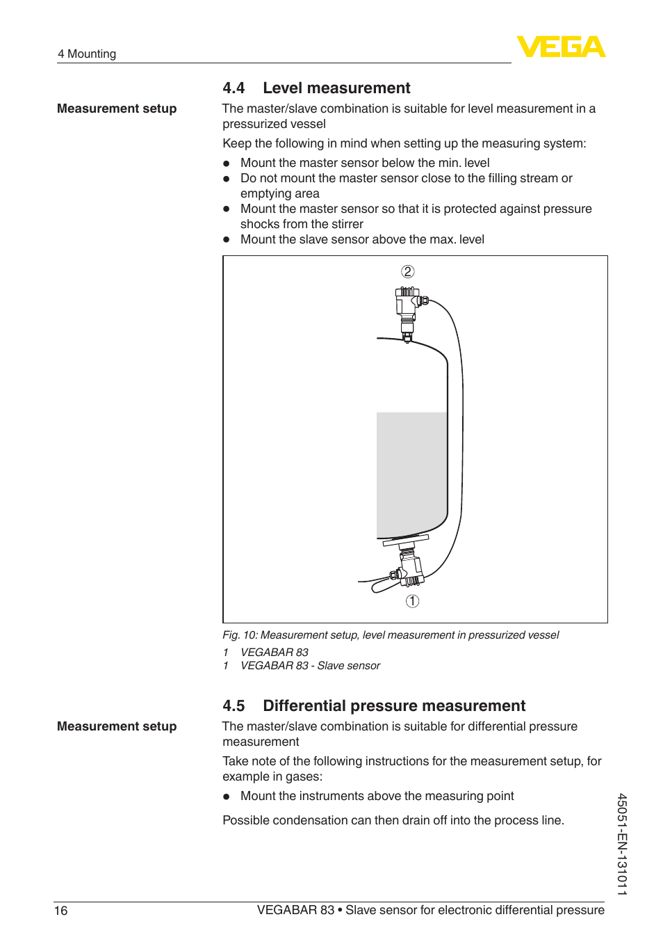 4 level measurement, 5 differential pressure measurement | VEGA VEGABAR 83 Save sensor - Operating Instructions User Manual | Page 16 / 60