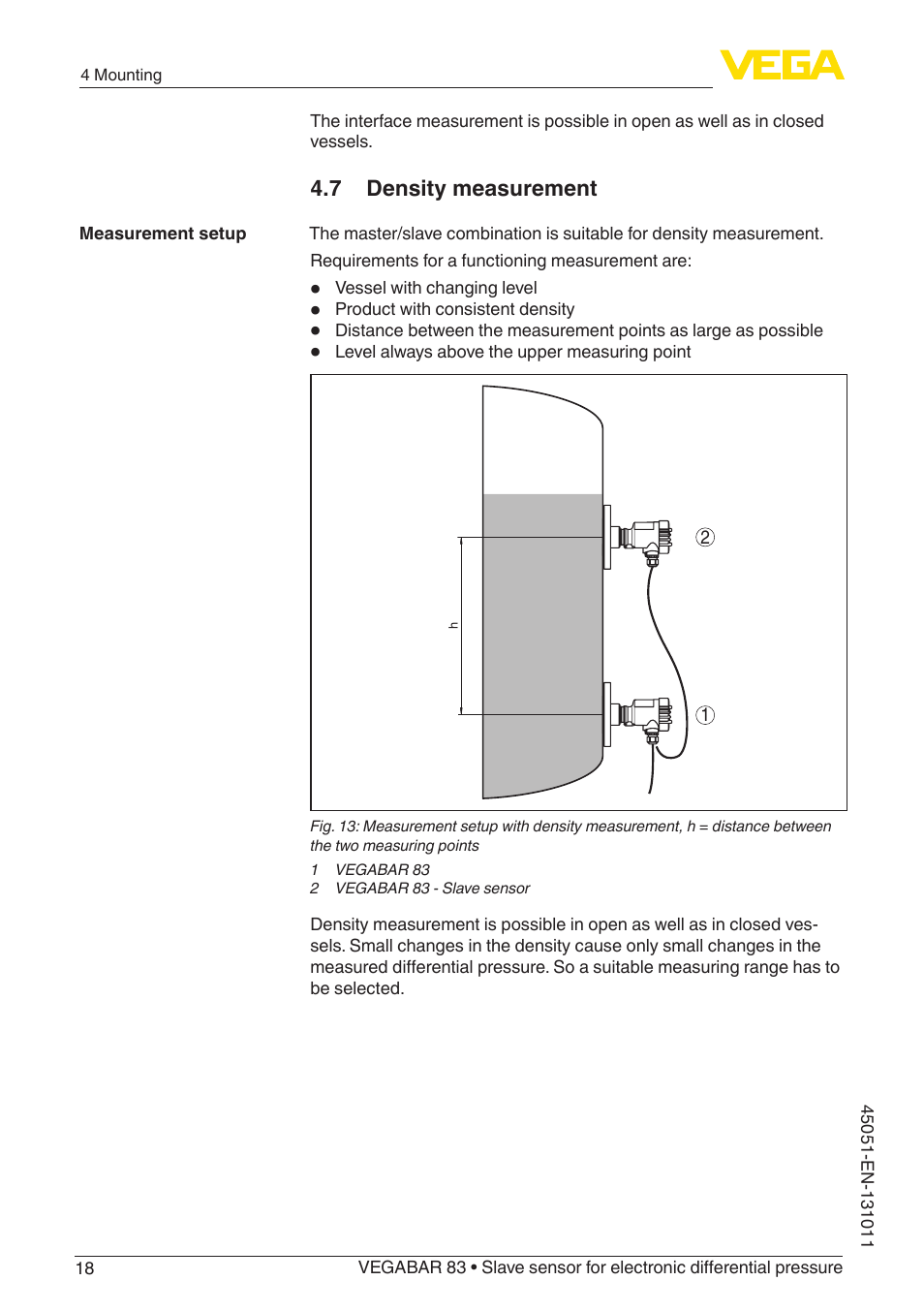 7 density measurement | VEGA VEGABAR 83 Save sensor - Operating Instructions User Manual | Page 18 / 60