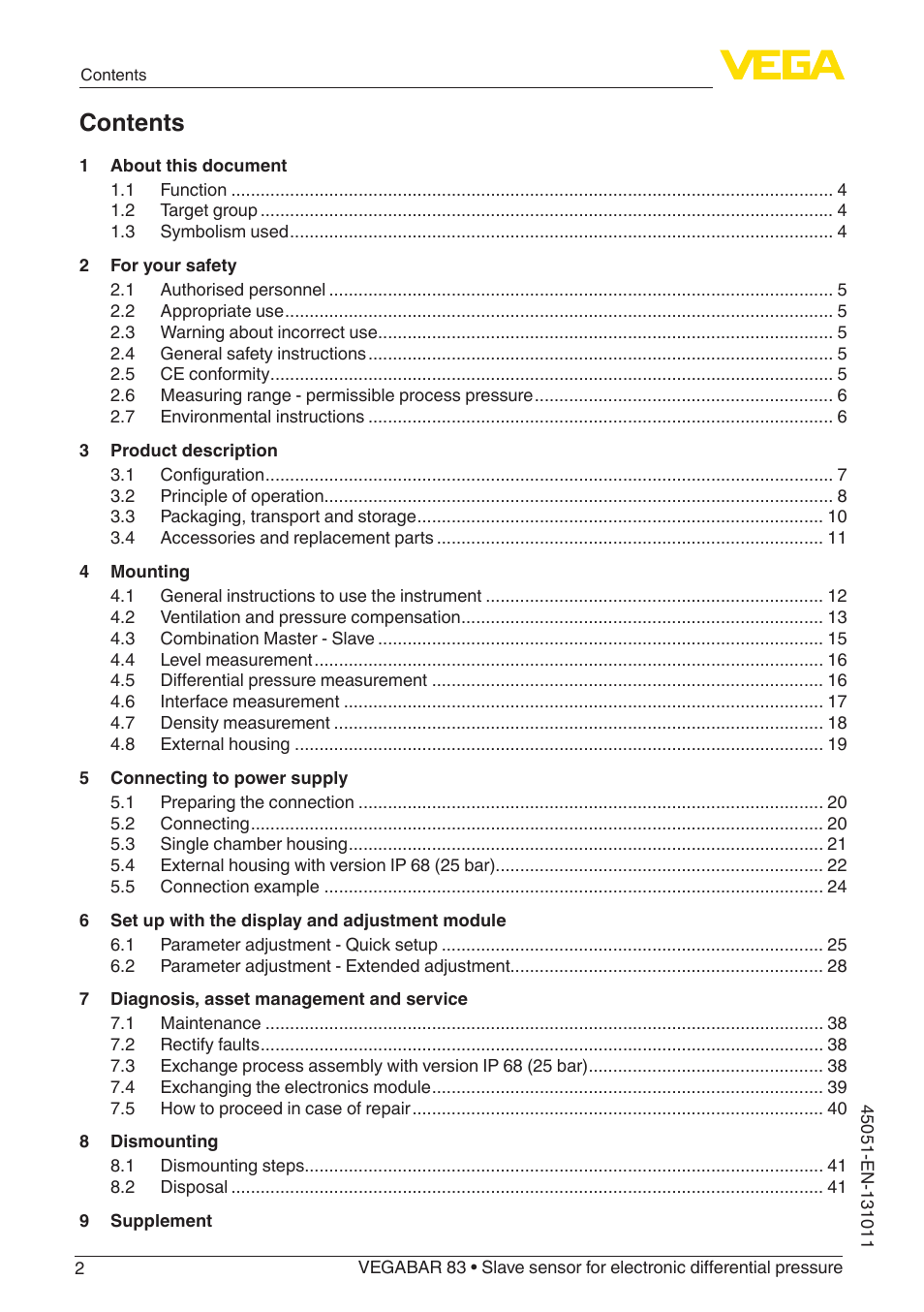 VEGA VEGABAR 83 Save sensor - Operating Instructions User Manual | Page 2 / 60