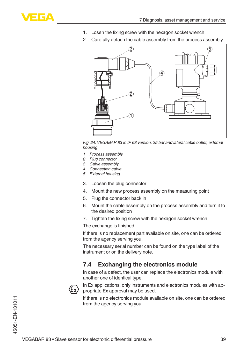 4 exchanging the electronics module | VEGA VEGABAR 83 Save sensor - Operating Instructions User Manual | Page 39 / 60
