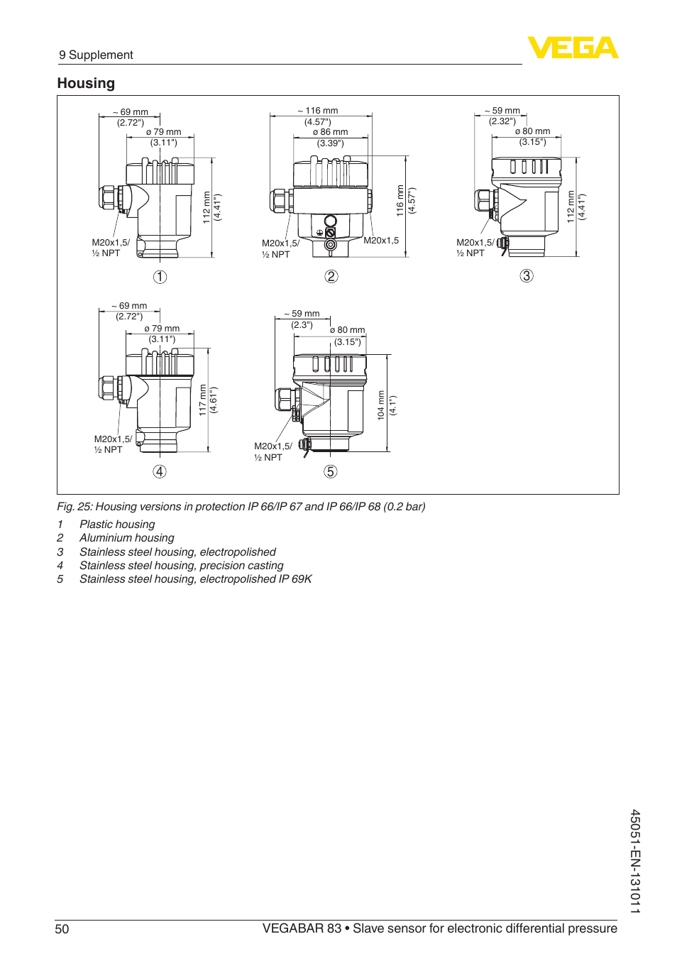 Housing, 9 supplement | VEGA VEGABAR 83 Save sensor - Operating Instructions User Manual | Page 50 / 60