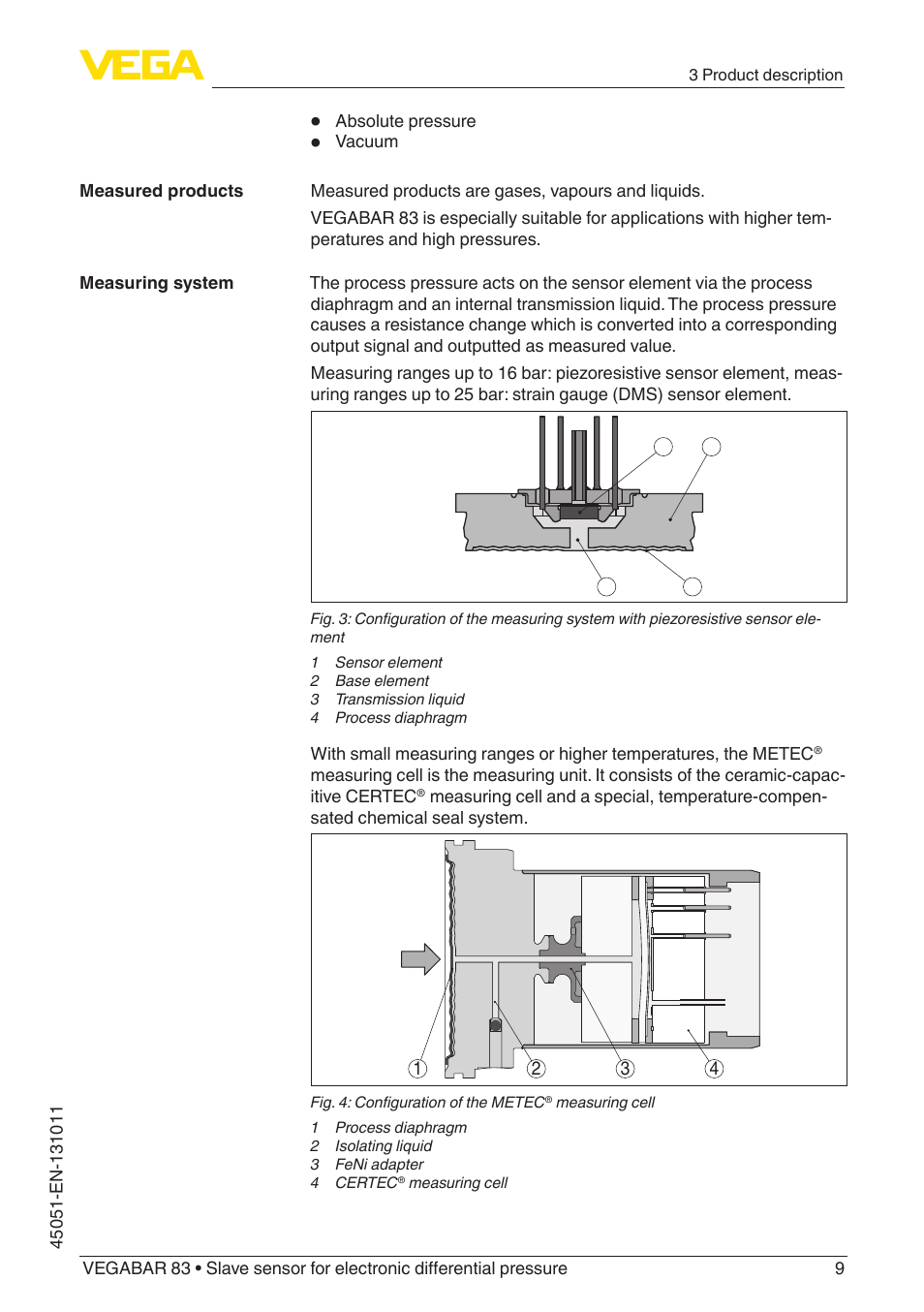 VEGA VEGABAR 83 Save sensor - Operating Instructions User Manual | Page 9 / 60