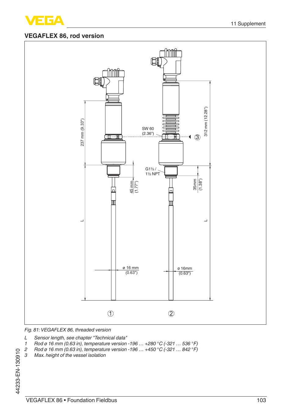 Vegaflex 86, rod version | VEGA VEGAFLEX 86 Foundation Fieldbus User Manual | Page 103 / 108