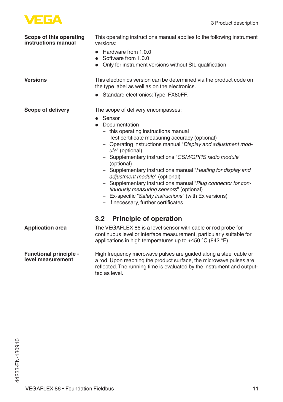 2 principle of operation | VEGA VEGAFLEX 86 Foundation Fieldbus User Manual | Page 11 / 108